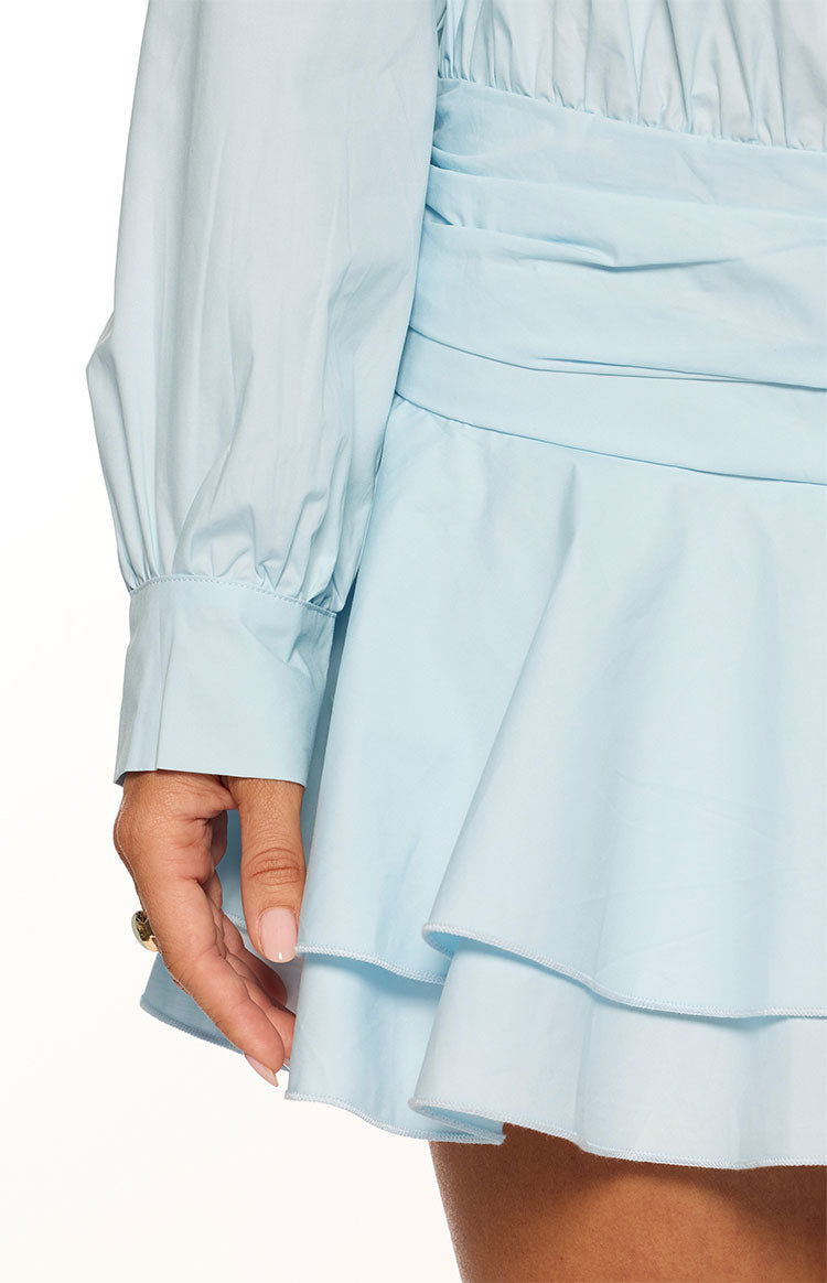 Nicolaini Light Blue Long Sleeve Mini Shirt Dress — 8