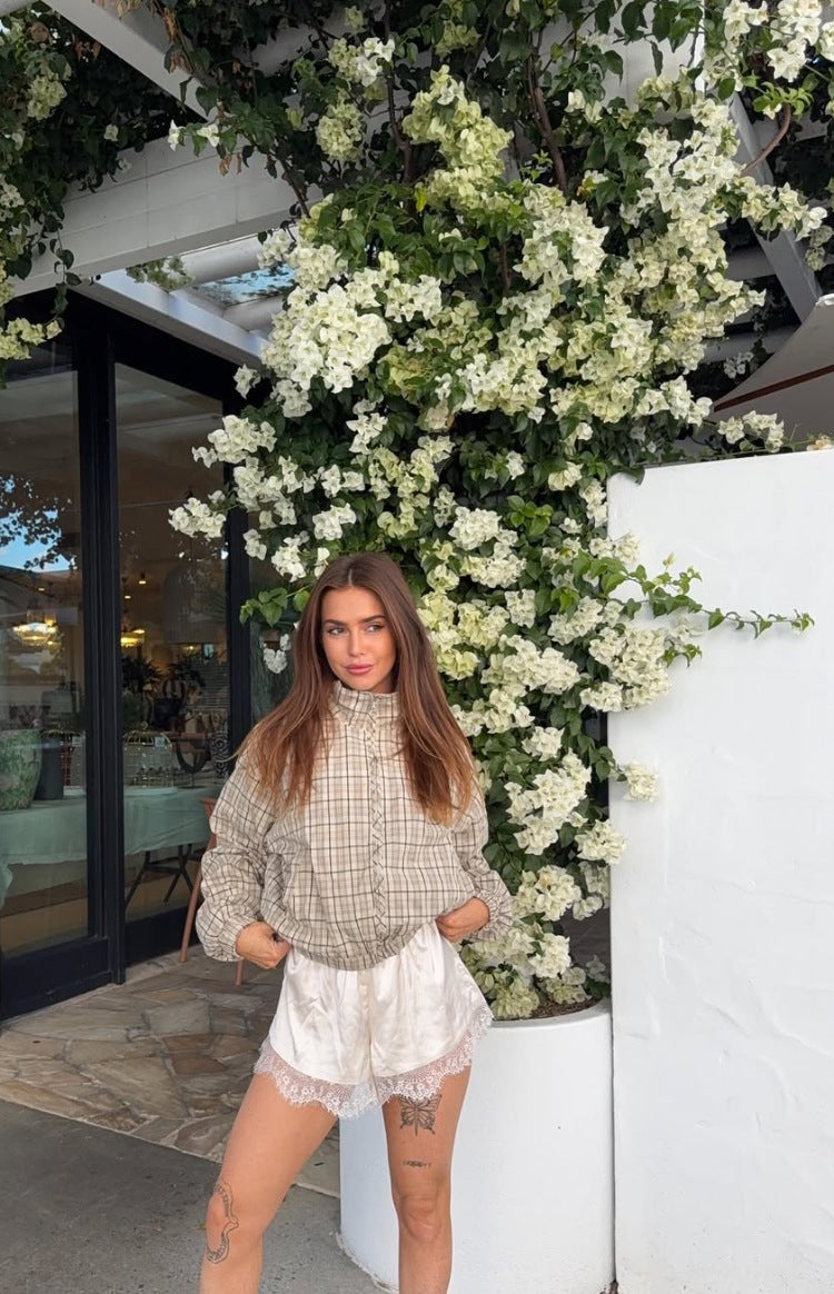 Agnes Cream Satin Lace Shorts — 3