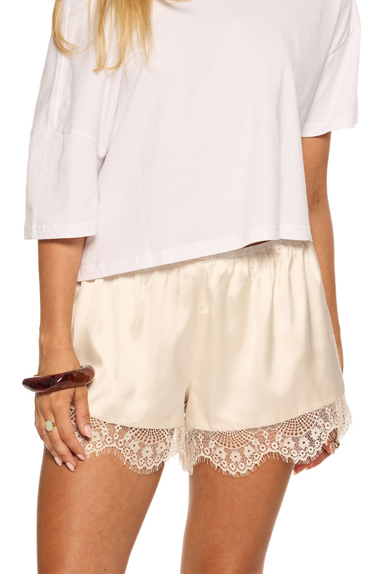 Agnes Cream Satin Lace Shorts — 10
