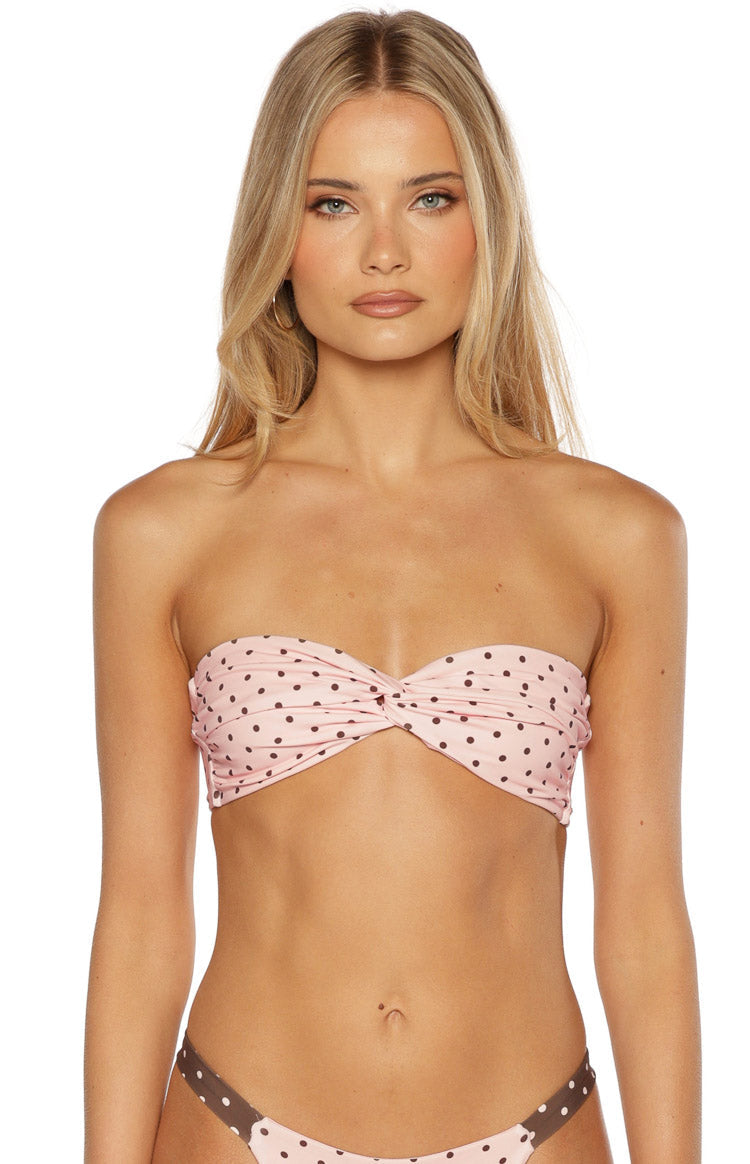 Noosa Pink Polka Dot Strapless Twist Bikini Top — 3