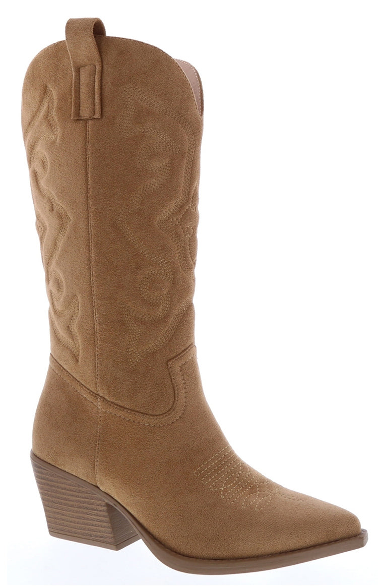Kelly Camel Suedette Cowboy Boots — 2