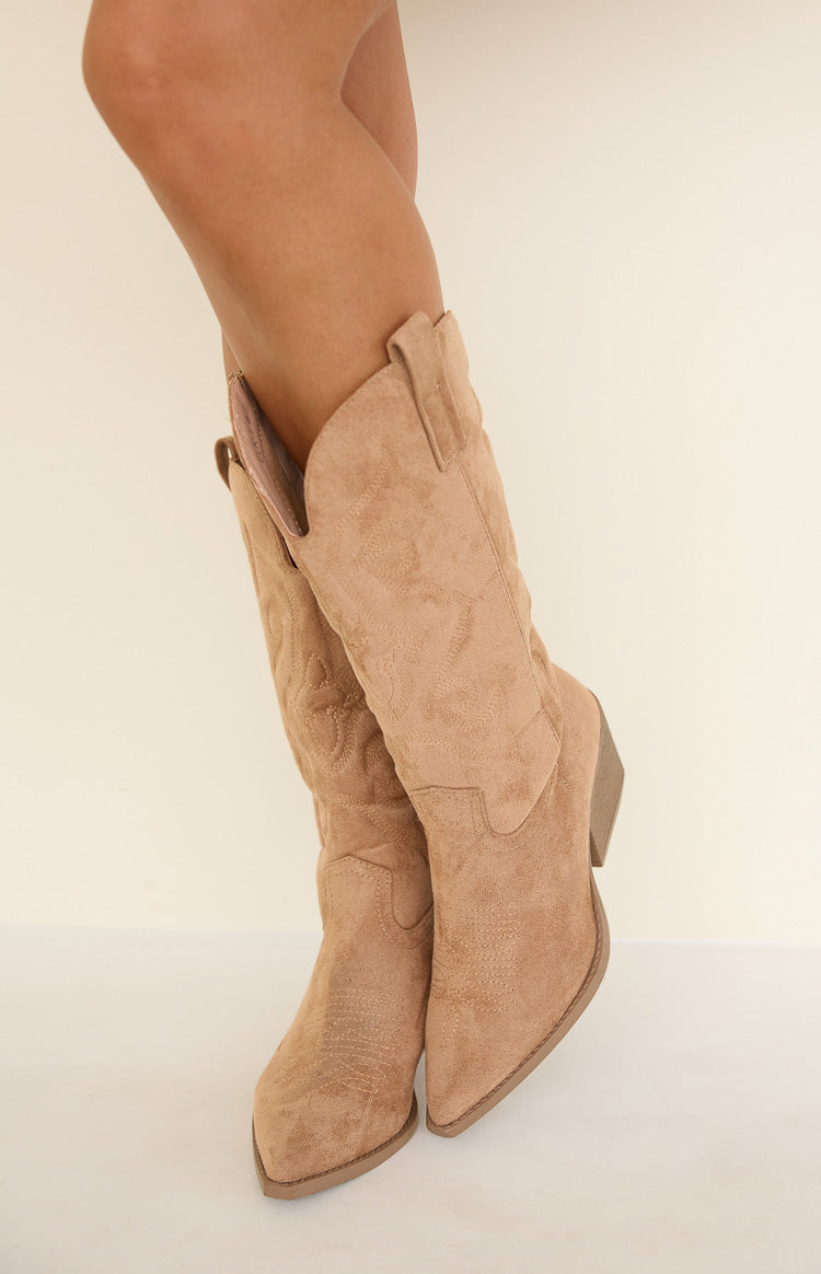 Kelly Camel Suedette Cowboy Boots — 3