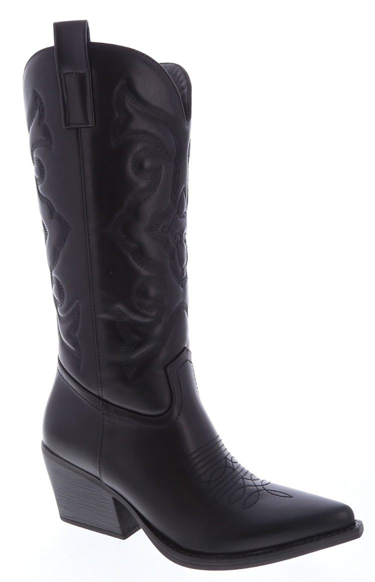 Kelly Black PU Cowboy Boots — 1