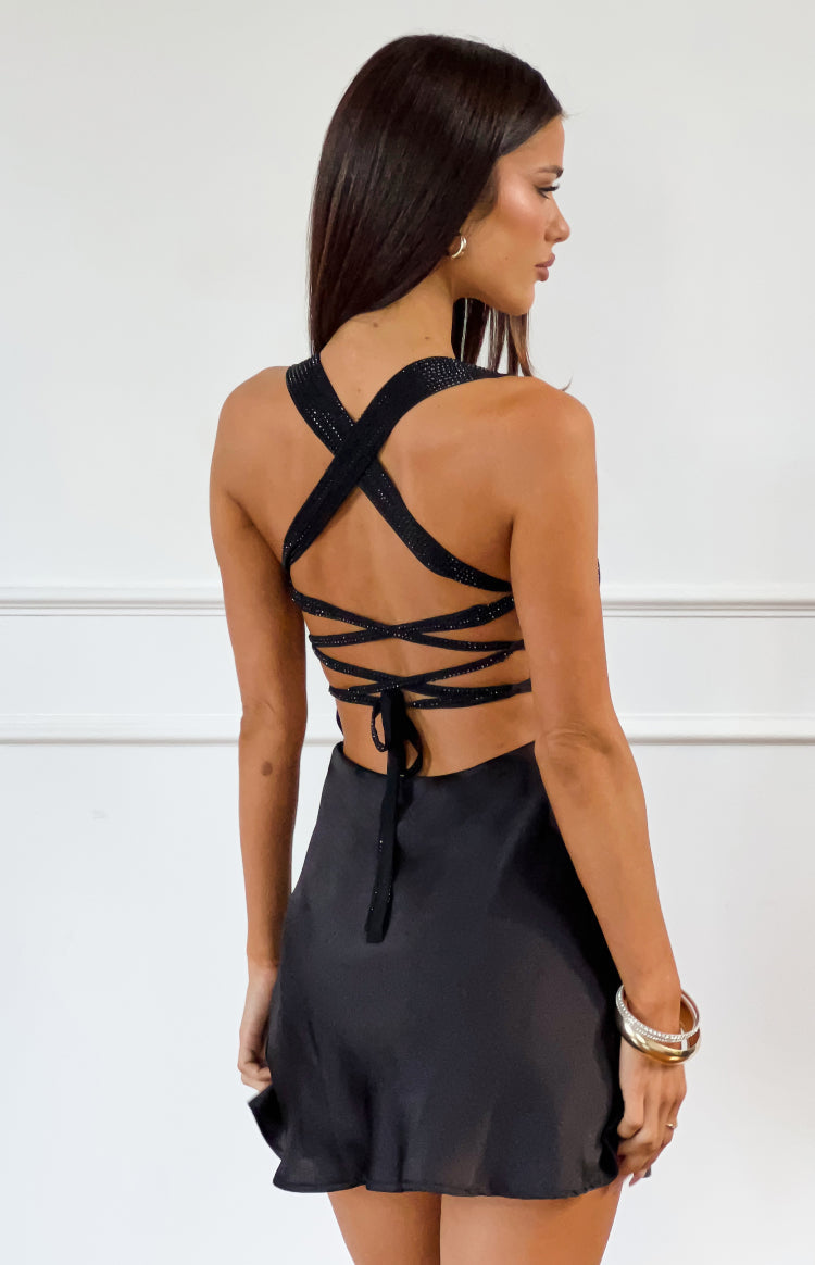 Jazzy Black Contrast Rhinestone Mini Dress — 5