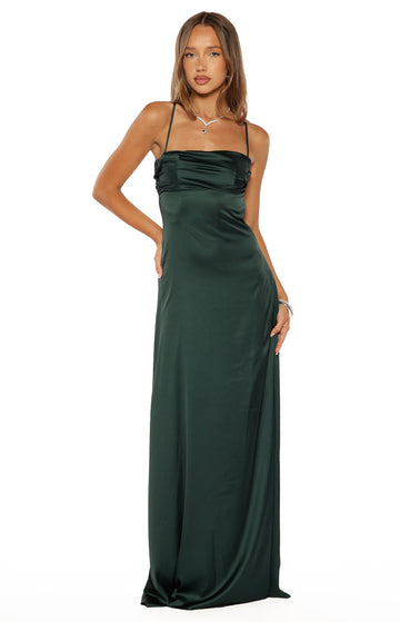 Blaise Emerald Satin Maxi Dress — 1