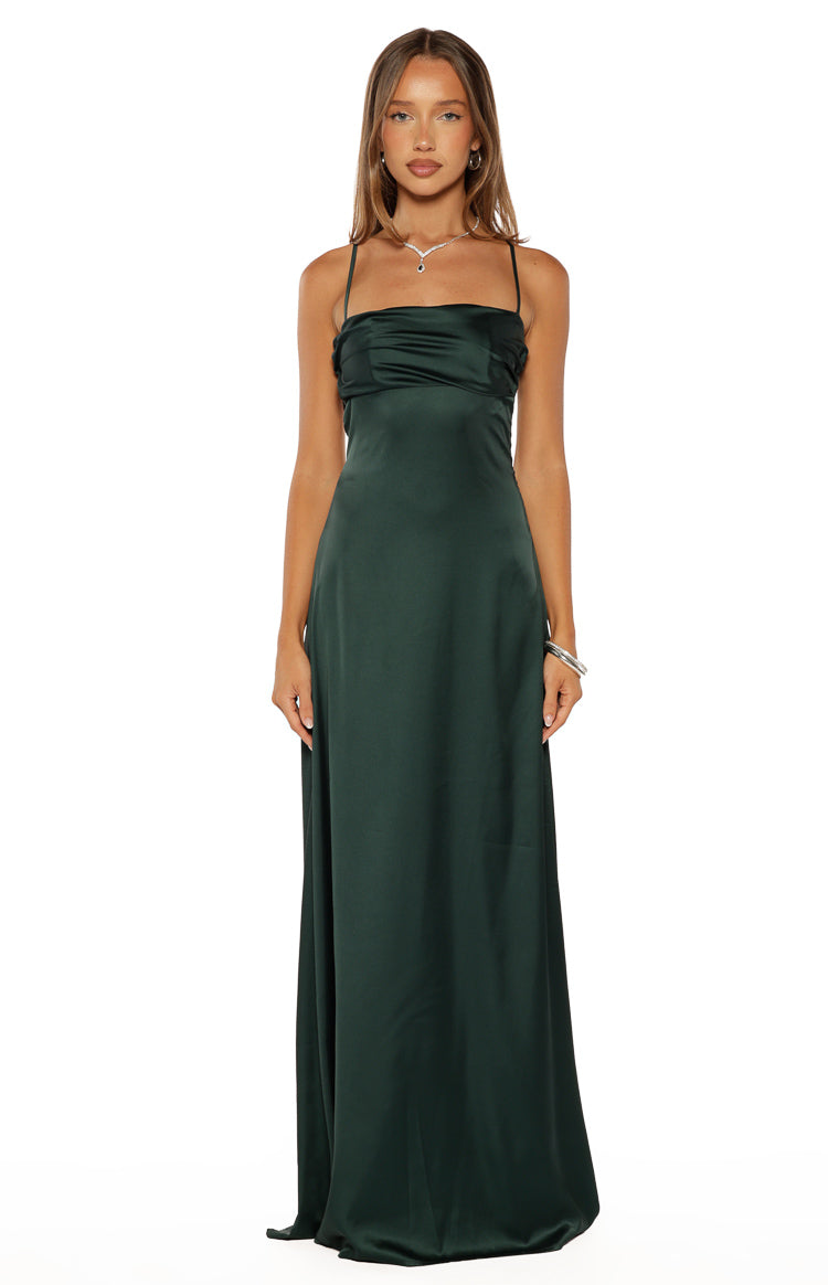 Blaise Emerald Satin Maxi Dress — 2
