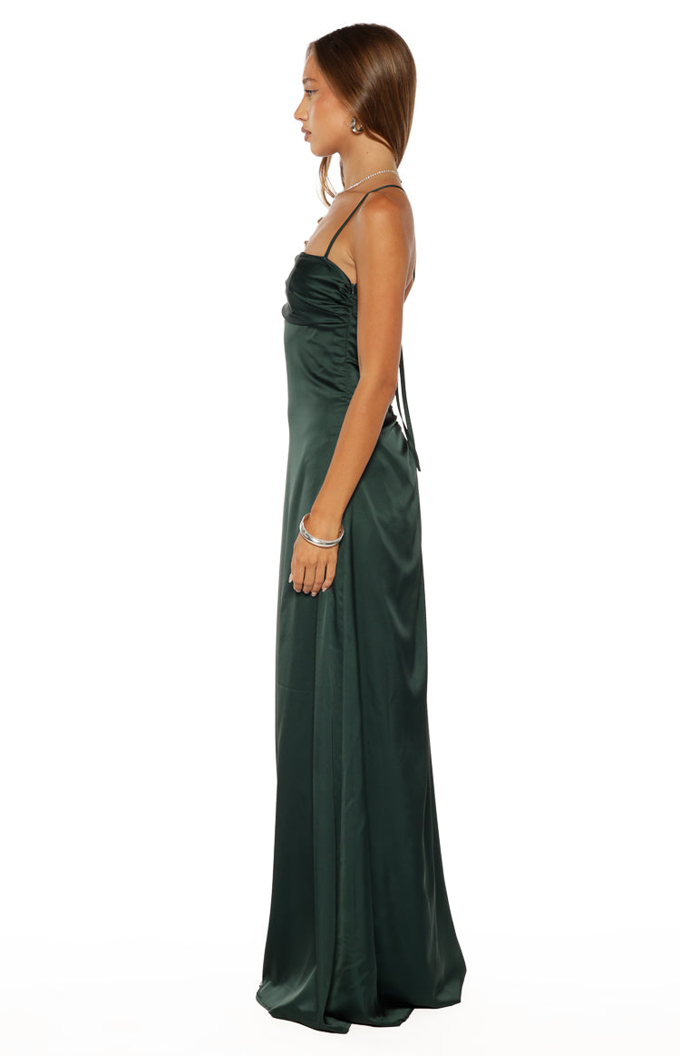 Blaise Emerald Satin Maxi Dress — 3