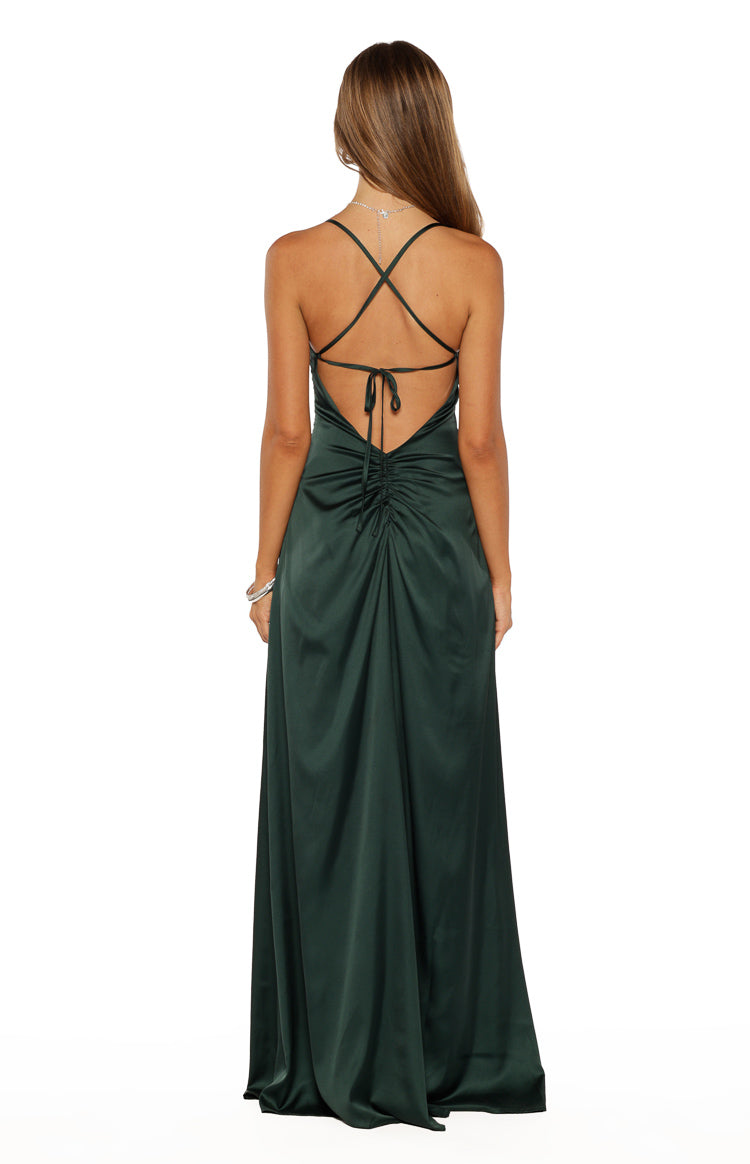 Blaise Emerald Satin Maxi Dress — 4