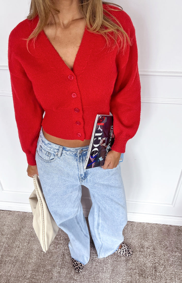 Janda Red Knit Oversized Cardigan — 1