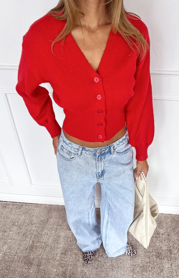 Janda Red Knit Oversized Cardigan — 5