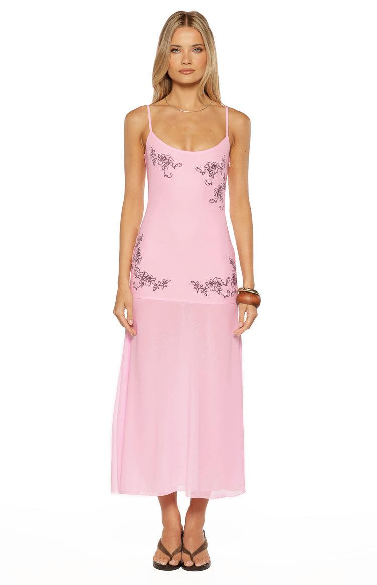 Oaklee Light Pink Embroidered Midi Dress — 8