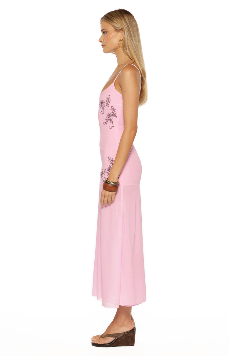Oaklee Light Pink Embroidered Midi Dress — 9