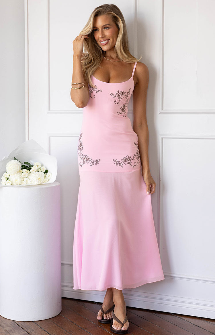 Oaklee Light Pink Embroidered Midi Dress — 13
