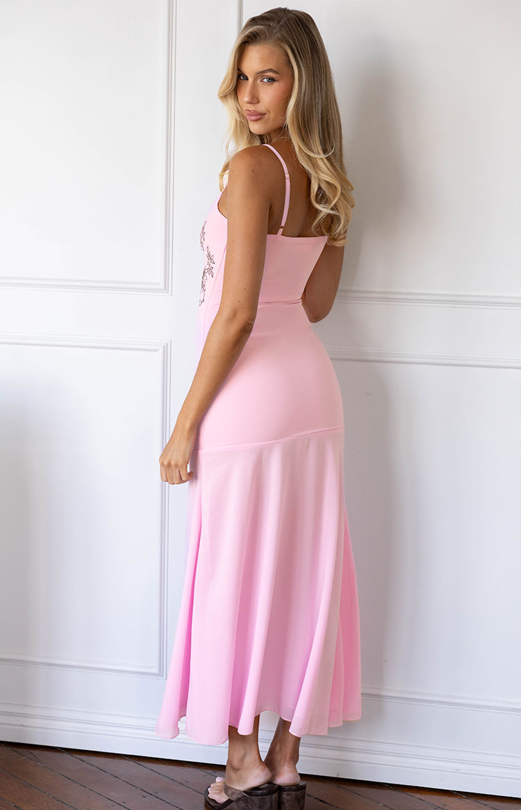 Oaklee Light Pink Embroidered Midi Dress — 14