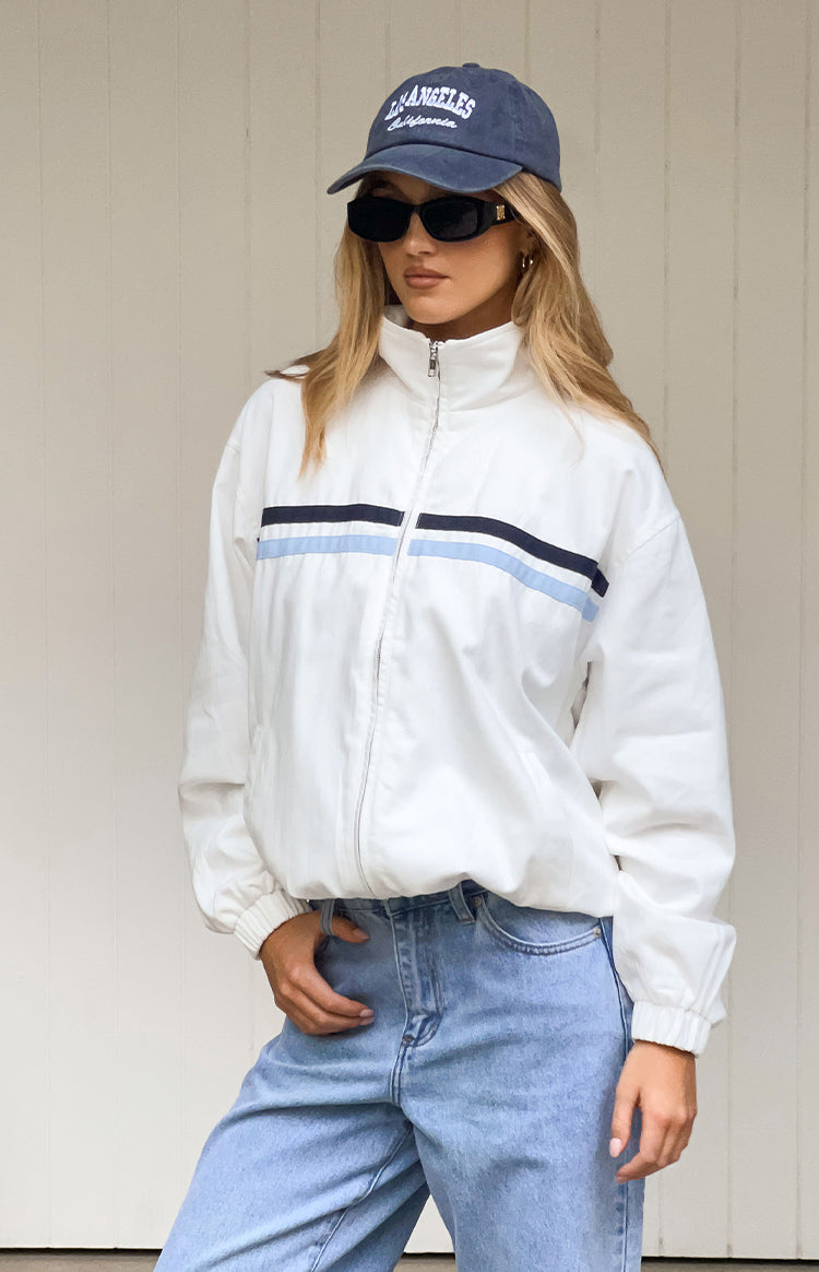 Kalana Cream Contrast Stripe Funnel Neck Jacket — 1