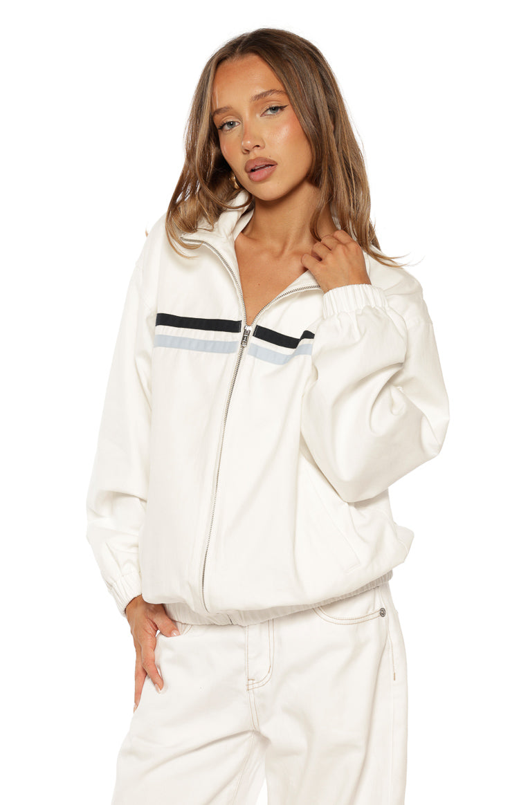 Kalana Cream Contrast Stripe Funnel Neck Jacket — 1