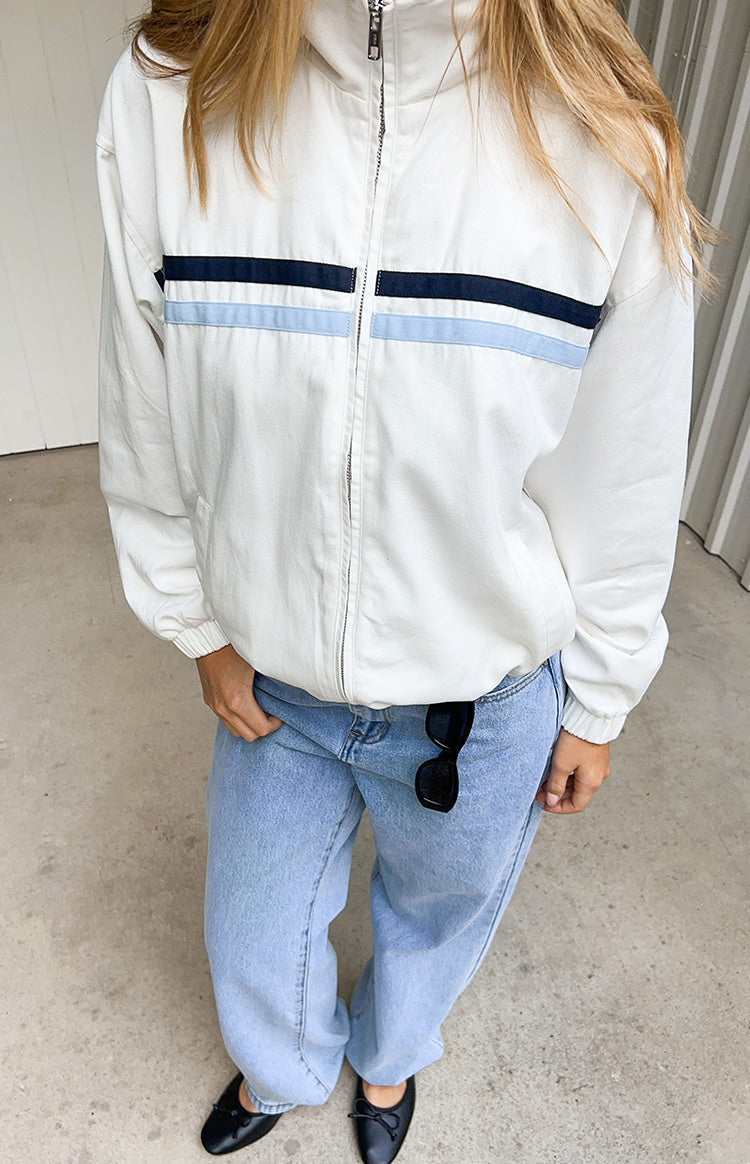 Kalana Cream Contrast Stripe Funnel Neck Jacket — 3