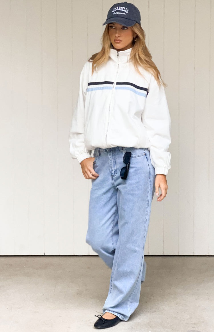 Kalana Cream Contrast Stripe Funnel Neck Jacket — 4