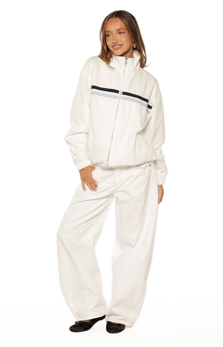 Kalana Cream Contrast Stripe Funnel Neck Jacket — 6