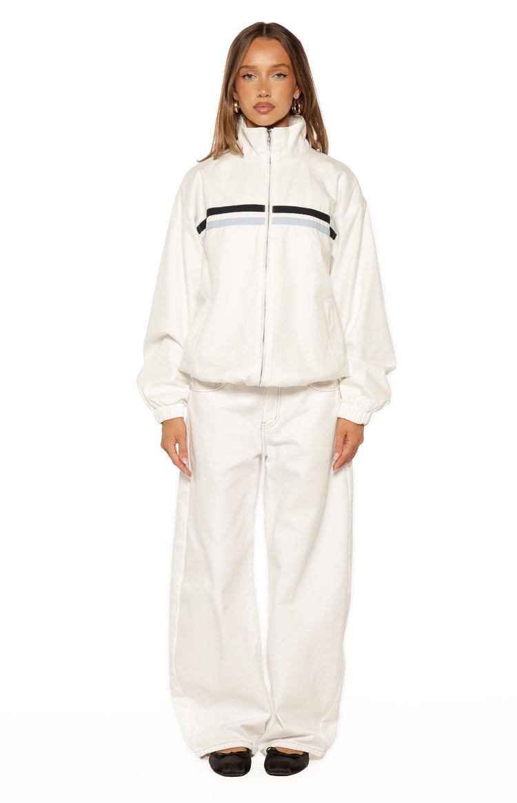 Kalana Cream Contrast Stripe Funnel Neck Jacket — 7