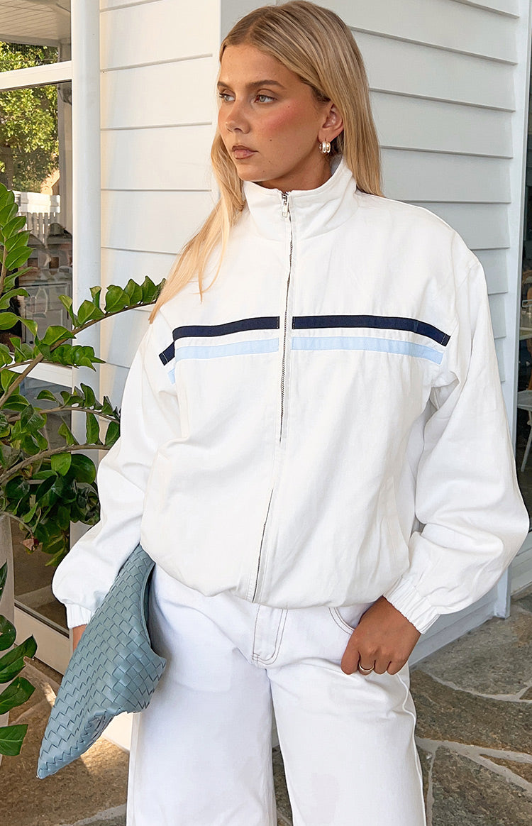 Kalana Cream Contrast Stripe Funnel Neck Jacket — 13