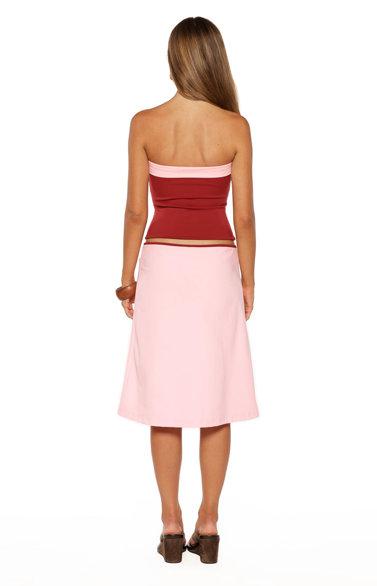 Orlanda Pink Contrast Bind Midi Skirt — 9