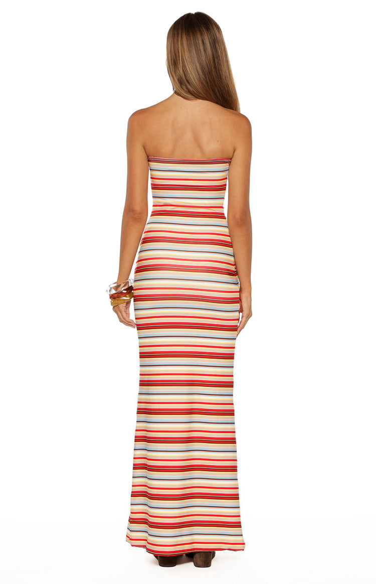 Azari Beige Multi Stripe Maxi Dress — 7