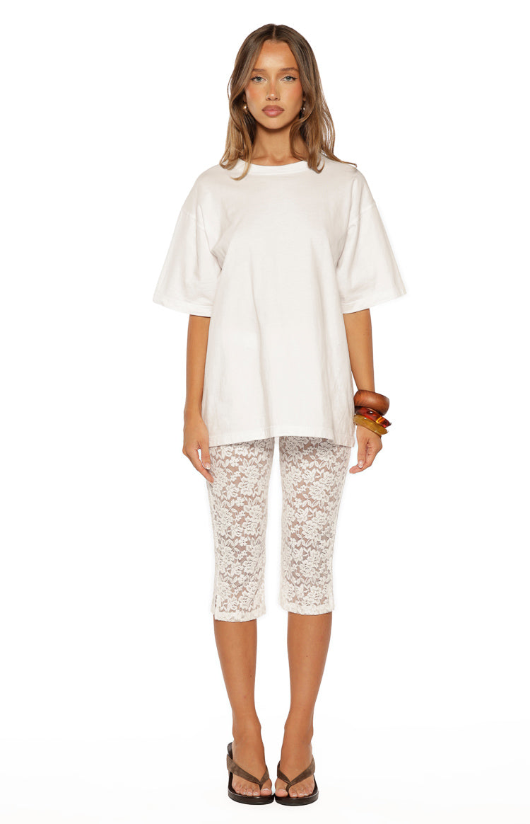 Lydia White Lace Mid Rise Capri Pants — 5