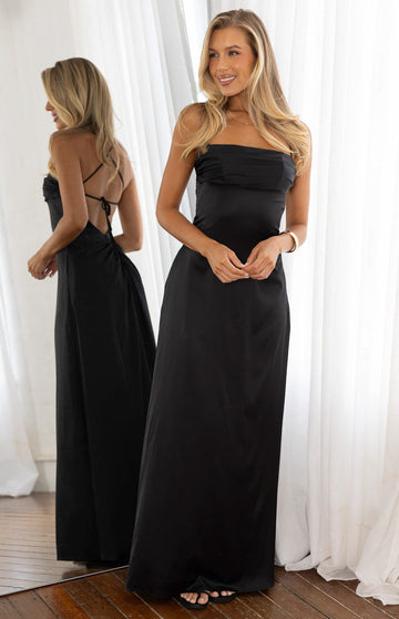 Blaise Black Satin Maxi Dress — 1