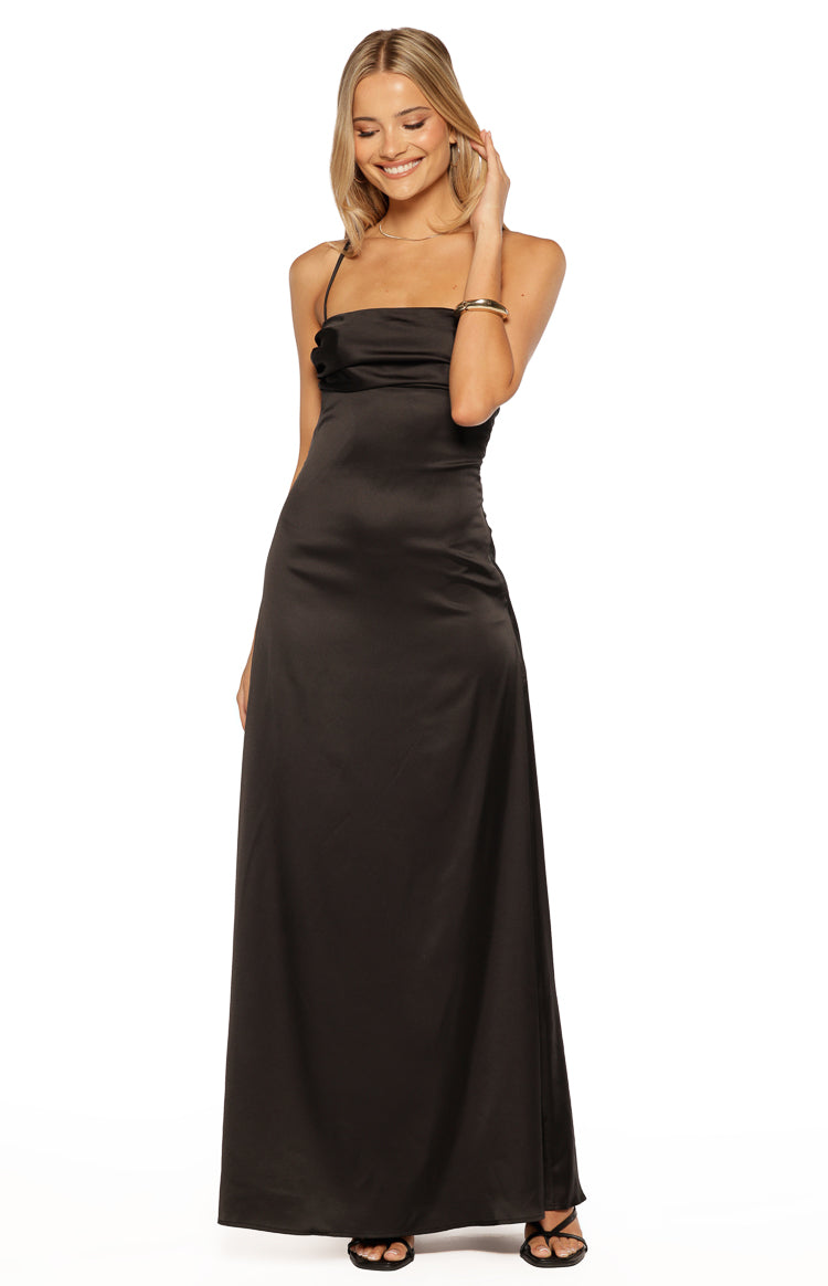 Blaise Black Satin Maxi Dress — 1