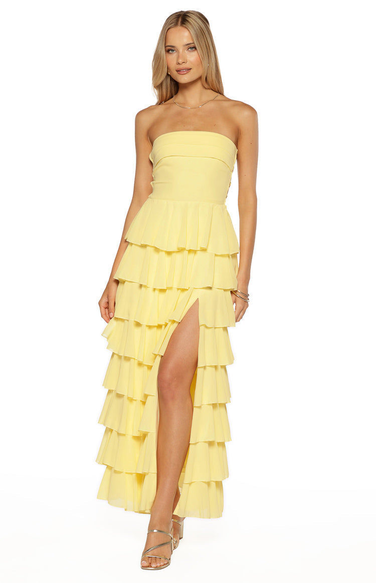 Kim Yellow Strapless Ruffle Maxi Dress — 2