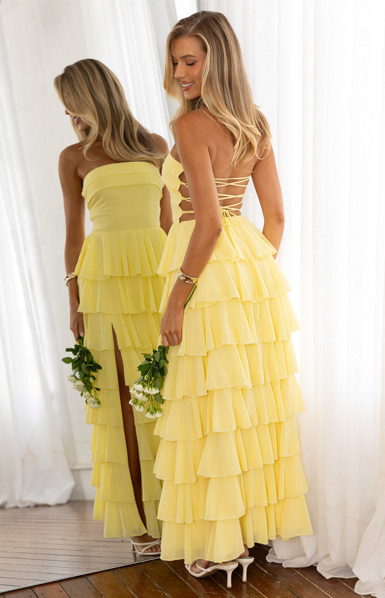 Kim Yellow Strapless Ruffle Maxi Dress — 3