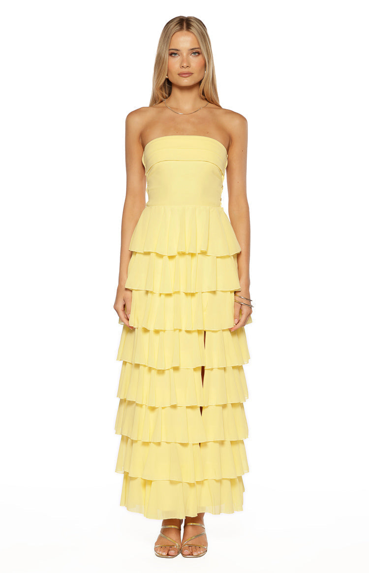 Kim Yellow Strapless Ruffle Maxi Dress — 5