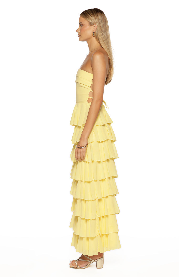 Kim Yellow Strapless Ruffle Maxi Dress — 6