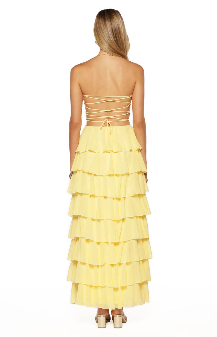 Kim Yellow Strapless Ruffle Maxi Dress — 7