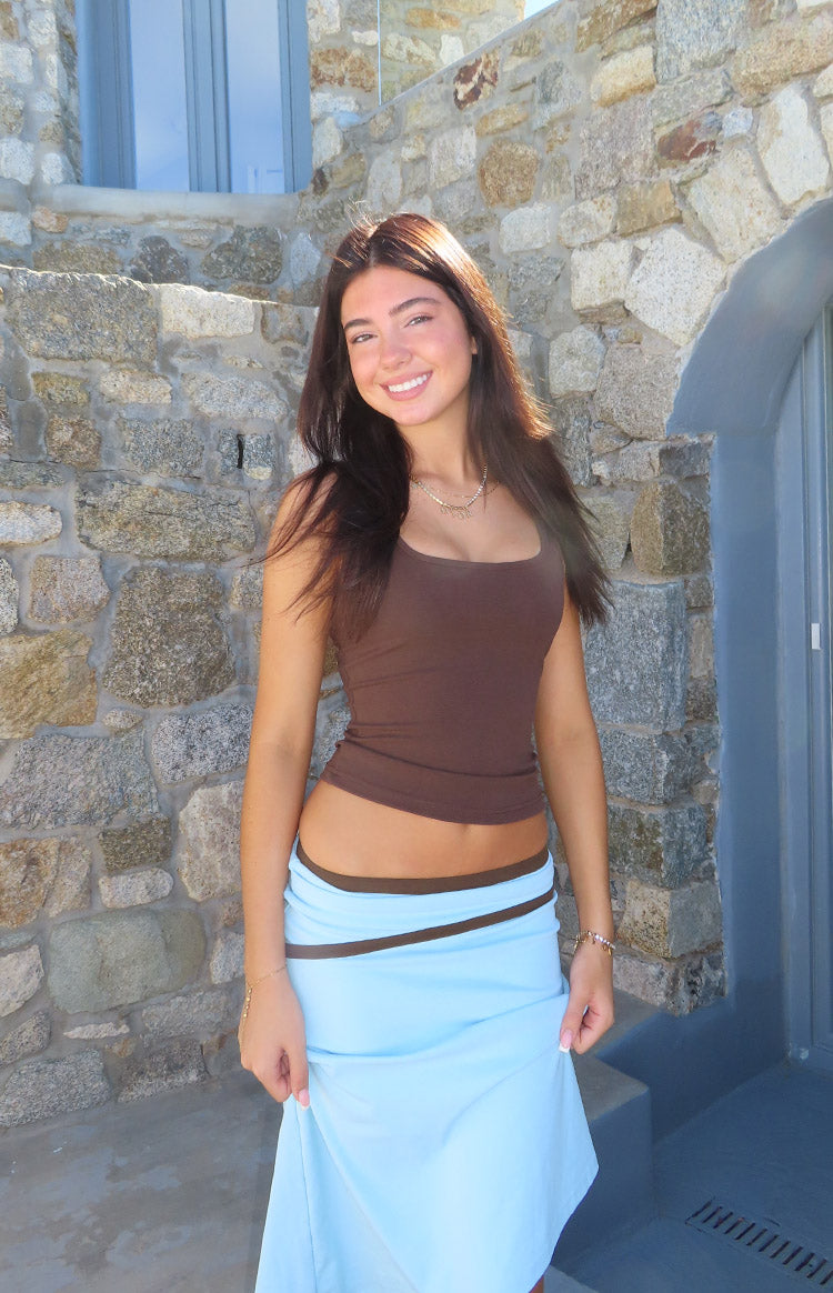 Levi Blue Contrast Bind Asymmetric Skirt — 2