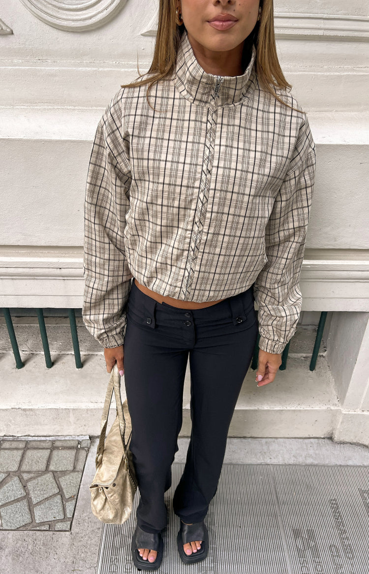 Lee Beige Plaid Funnel Neck Jacket — 5