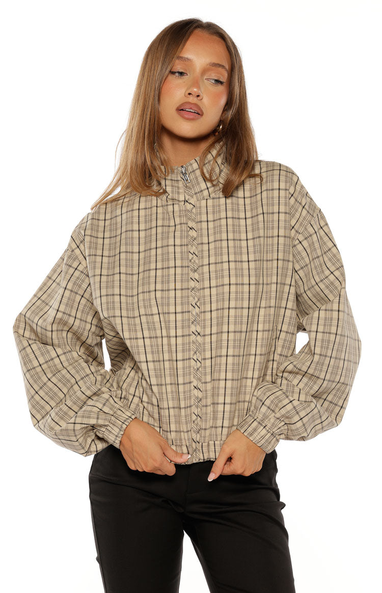 Lee Beige Plaid Funnel Neck Jacket — 1