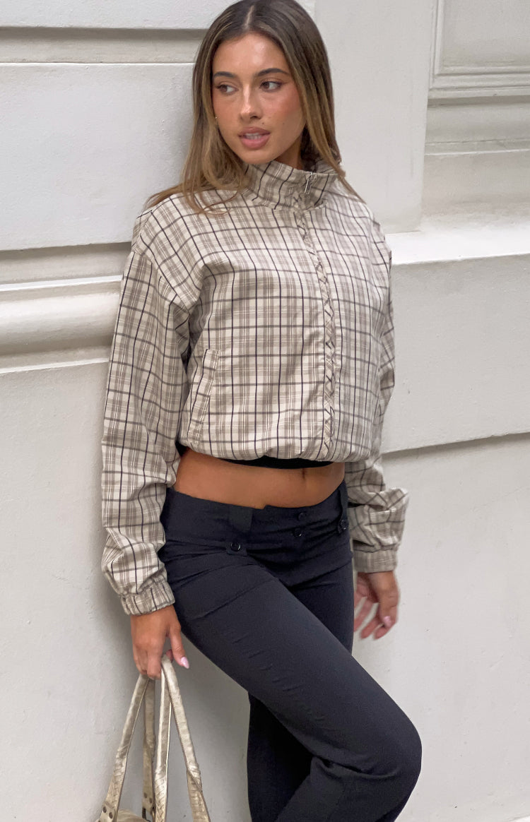 Lee Beige Plaid Funnel Neck Jacket — 4