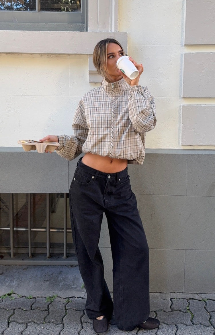 Lee Beige Plaid Funnel Neck Jacket — 14