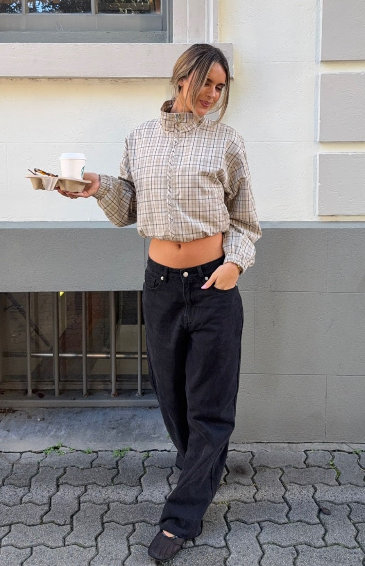 Lee Beige Plaid Funnel Neck Jacket — 15