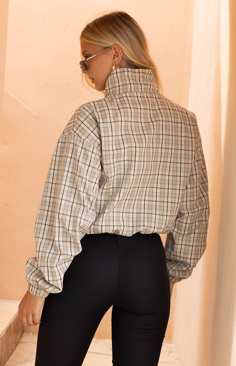 Lee Beige Plaid Funnel Neck Jacket — 21