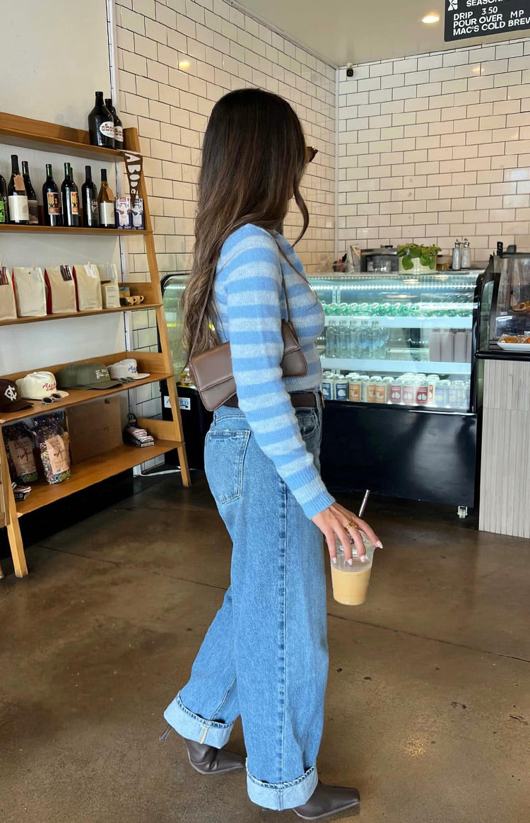 Dori Blue Zip Stripe Knit Sweater — 8