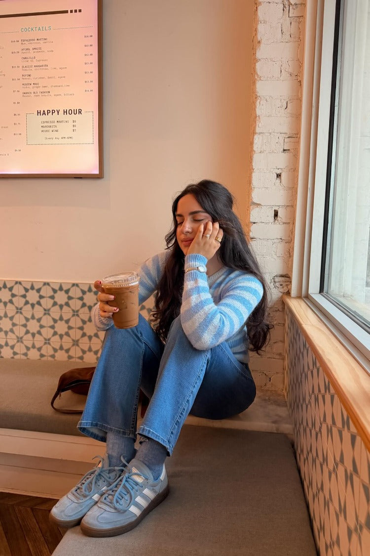 Dori Blue Zip Stripe Knit Sweater — 12