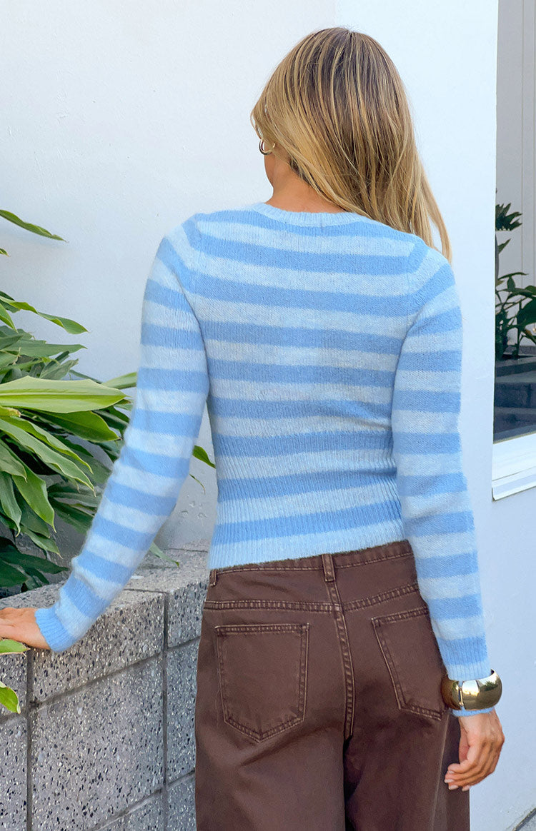 Dori Blue Zip Stripe Knit Sweater — 16