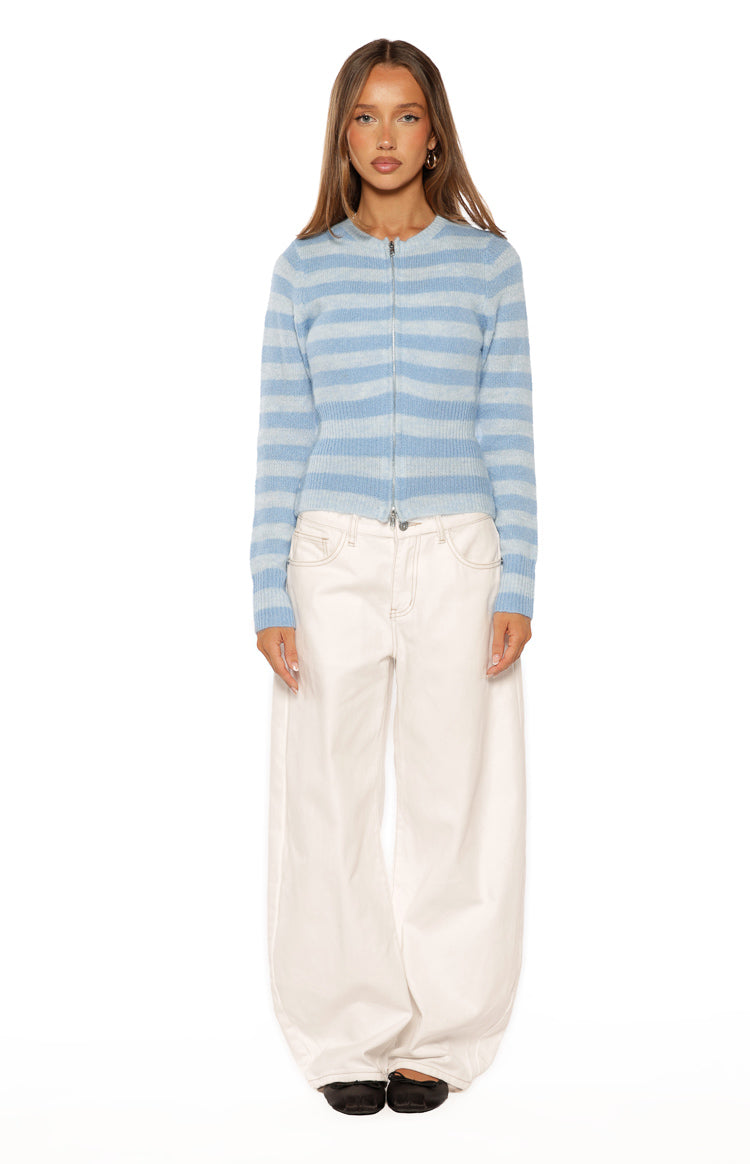 Dori Blue Zip Stripe Knit Sweater — 17
