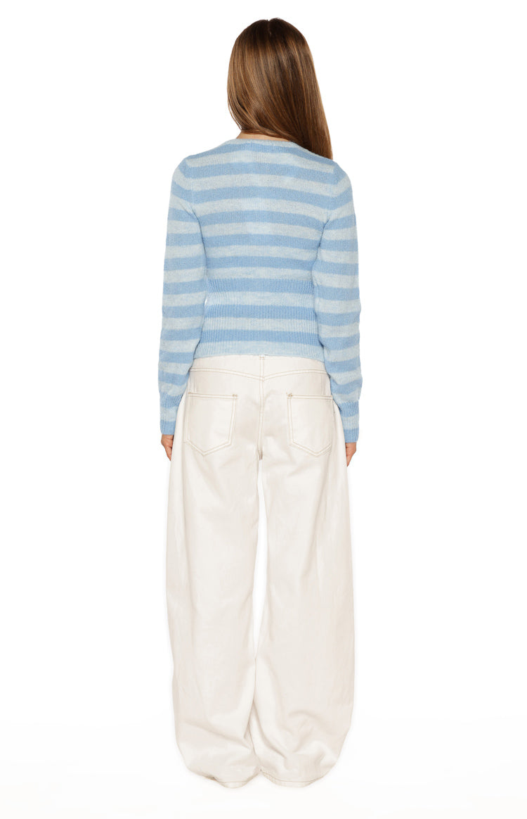 Dori Blue Zip Stripe Knit Sweater — 19
