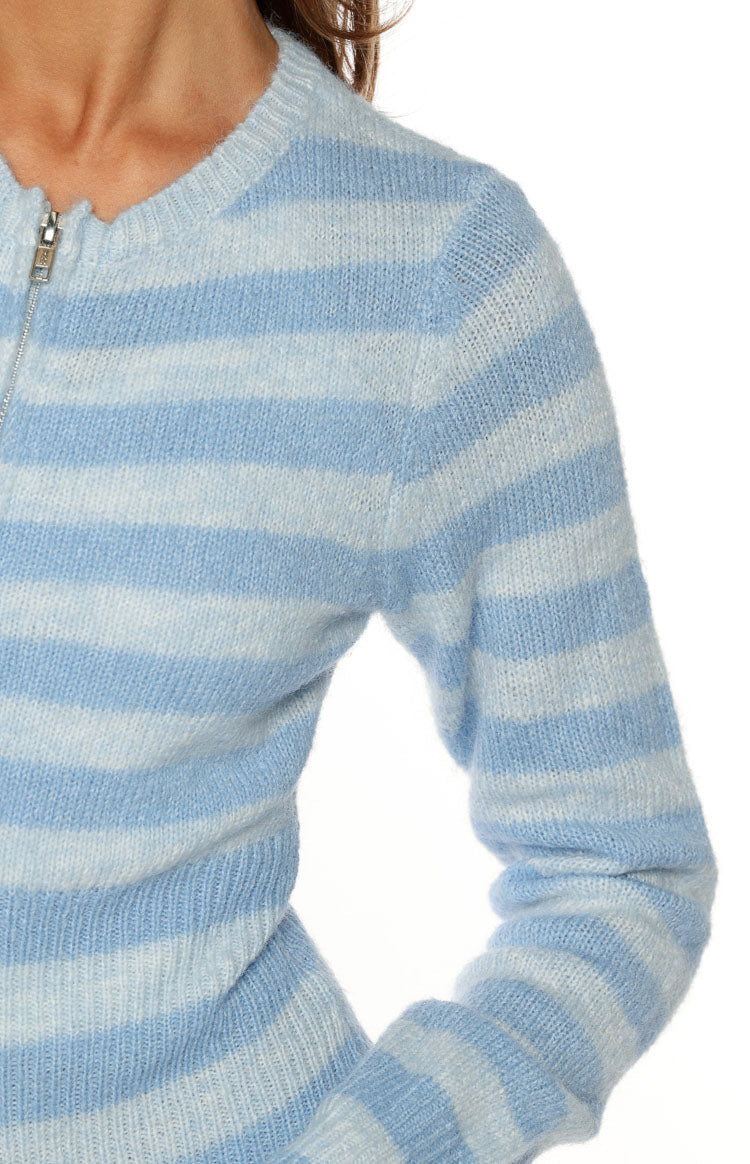 Dori Blue Zip Stripe Knit Sweater — 20