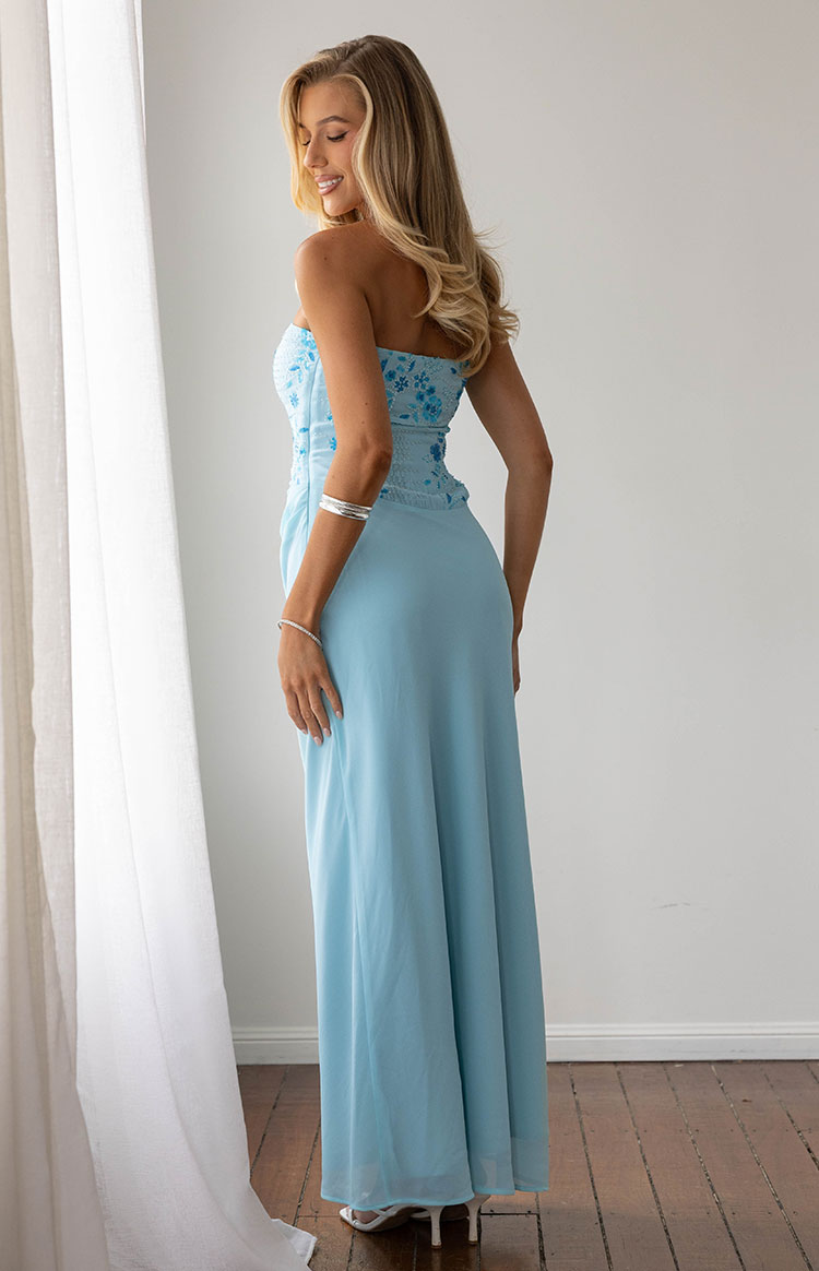 Serenity Blue Strapless Beaded Party Maxi Dress — 4