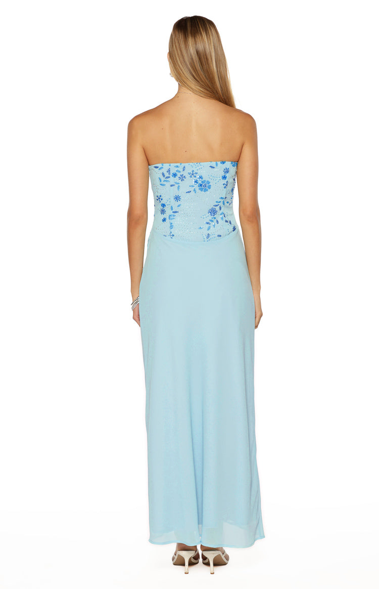 Serenity Blue Strapless Beaded Party Maxi Dress — 7